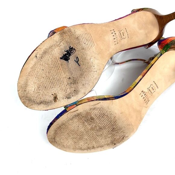 STUART WEITZMAN Metallic Rainbow Plaid Leather Ankle Strap Nunaked Sandals 9,5 - Picture 12 of 15